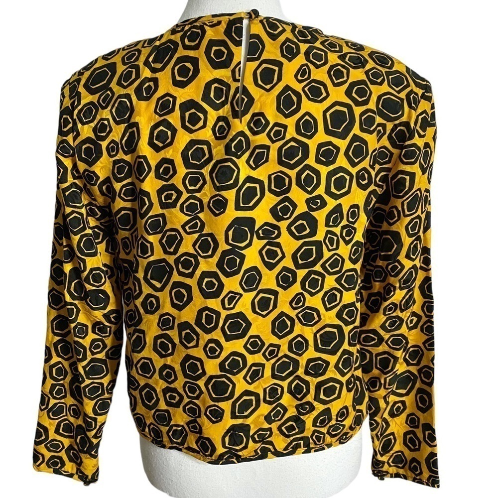 Flora Kung Vintage Geometric Black Squares on Yellow Embossed Long Sleeve Top - Picture 2 of 12